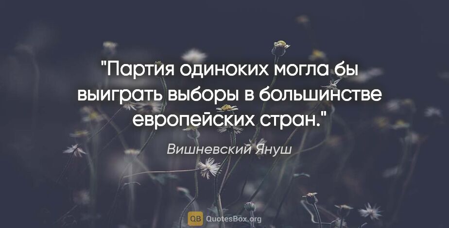 Вишневский Януш цитата: "Партия одиноких могла бы выиграть выборы в большинстве..."