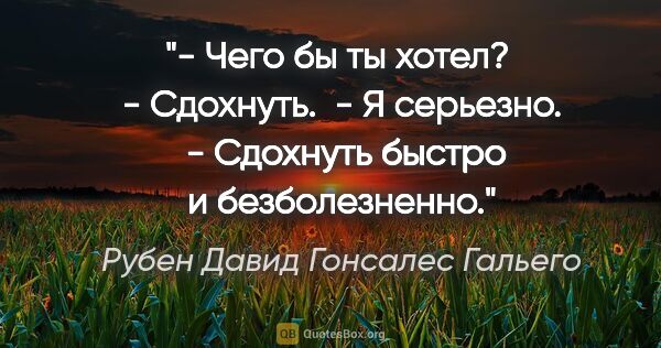 Рубен Давид Гонсалес Гальего цитата: "- Чего бы ты хотел?

 - Сдохнуть.

 - Я серьезно.

 - Сдохнуть..."