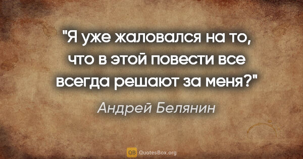 Андрей Белянин цитата: "Я уже жаловался на то, что в этой повести все всегда решают за..."