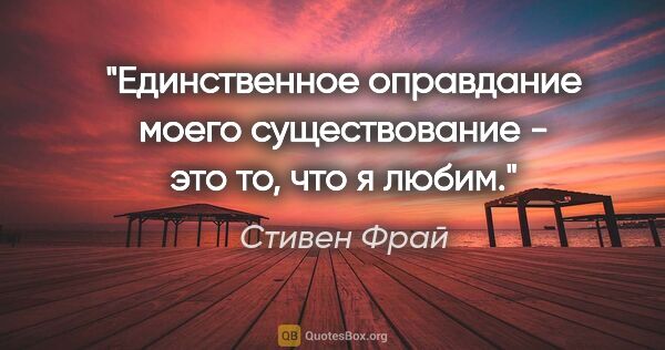 Стивен Фрай цитата: "Единственное оправдание моего существование - это то, что я..."