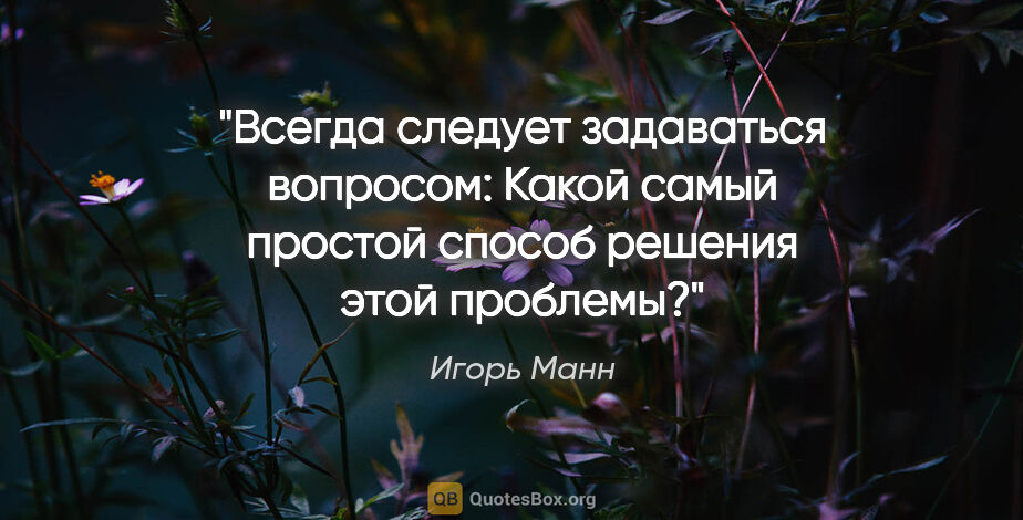 Игорь Манн цитата: "Всегда следует задаваться вопросом: «Какой самый простой..."
