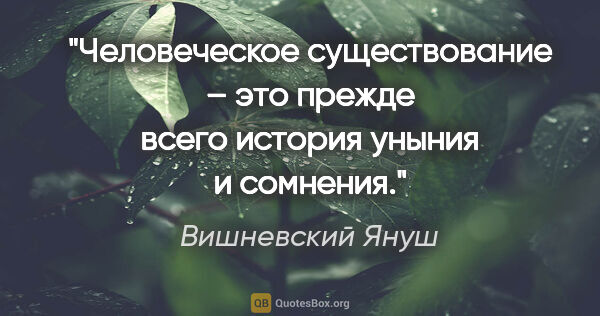 Вишневский Януш цитата: "Человеческое существование – это прежде всего история уныния и..."