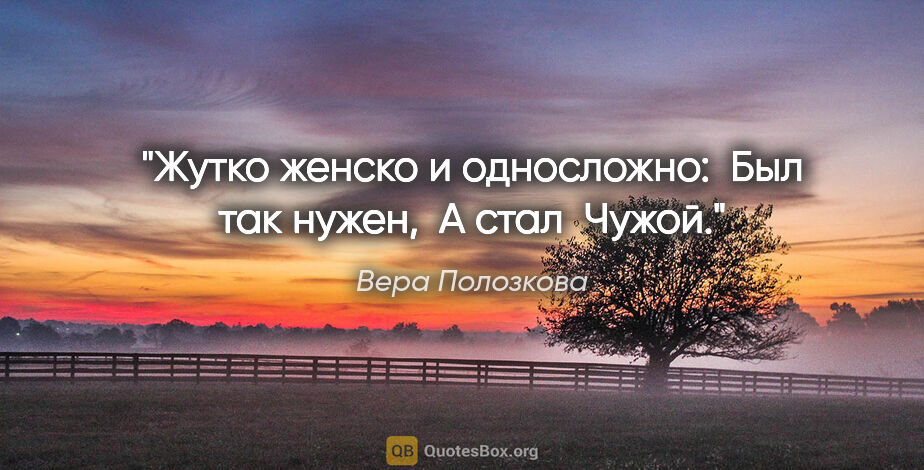 Вера Полозкова цитата: "Жутко женско и односложно:

 Был так нужен,

 А стал

 Чужой."