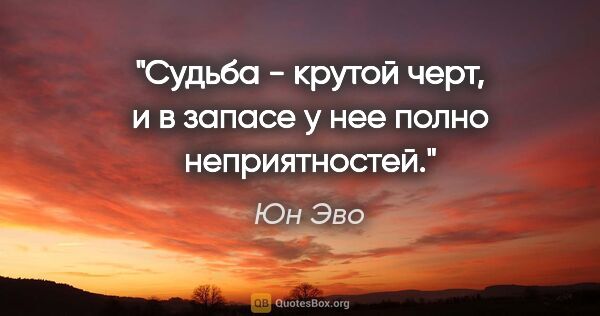 Юн Эво цитата: "Судьба - крутой черт, и в запасе у нее полно неприятностей."