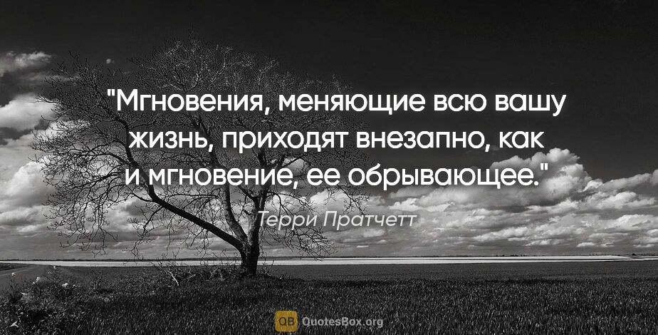 Терри Пратчетт цитата: "Мгновения, меняющие всю вашу жизнь, приходят внезапно, как и..."