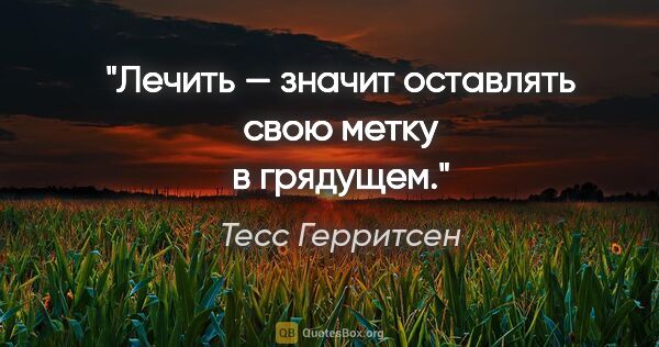 Тесс Герритсен цитата: "Лечить — значит оставлять свою метку в грядущем."