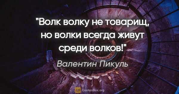 Валентин Пикуль цитата: "Волк волку не товарищ, но волки всегда живут среди волков!"