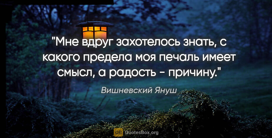 Вишневский Януш цитата: "Мне вдруг захотелось знать, с какого предела моя печаль имеет..."