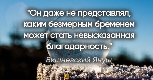 Вишневский Януш цитата: "Он даже не представлял, каким безмерным бременем может стать..."