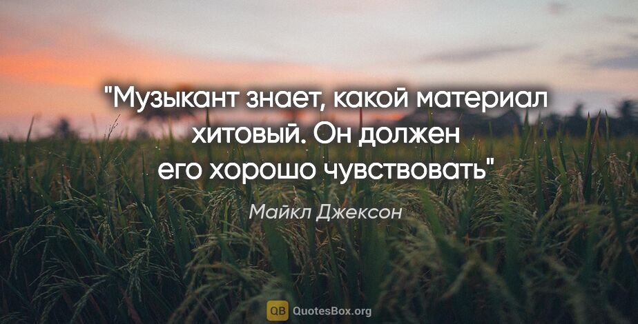 Майкл Джексон цитата: "Музыкант знает, какой материал хитовый. Он должен его хорошо..."