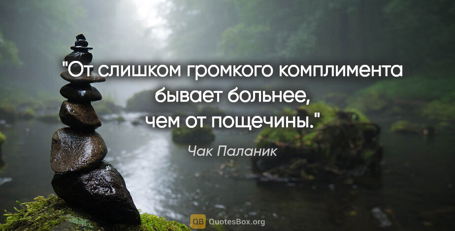 Чак Паланик цитата: "От слишком громкого комплимента бывает больнее, чем от пощечины."