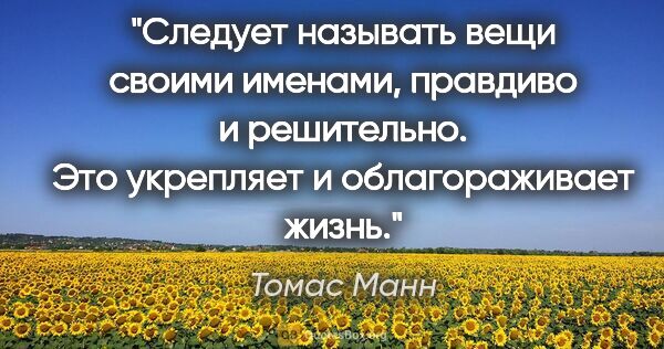 Томас Манн цитата: "Следует называть вещи своими именами, правдиво и решительно...."