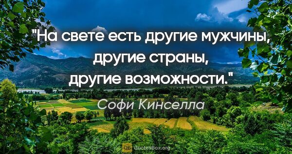 Софи Кинселла цитата: "На свете есть другие мужчины, другие страны, другие возможности."