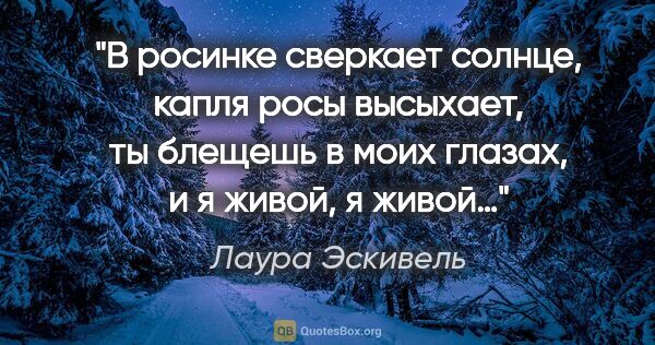 Лаура Эскивель цитата: "В росинке сверкает солнце,

капля росы высыхает,

ты блещешь в..."