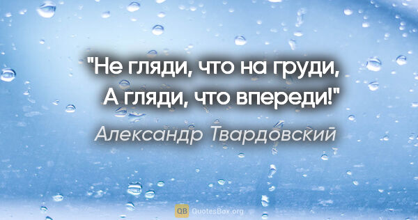 Александр Твардовский цитата: "Не гляди, что на груди,

   А гляди, что впереди!"