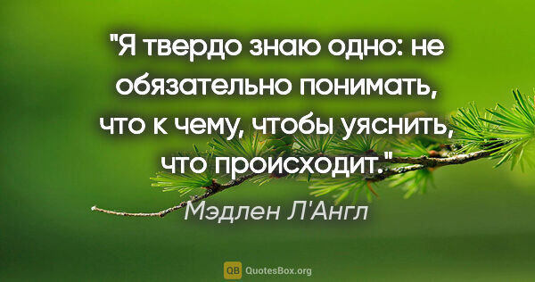 Мэдлен Л'Англ цитата: "Я твердо знаю одно: не обязательно понимать, что к чему, чтобы..."