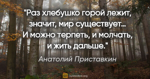 Анатолий Приставкин цитата: "Раз хлебушко горой лежит, значит, мир существует… И можно..."