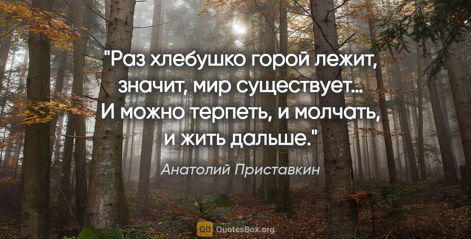 Анатолий Приставкин цитата: "Раз хлебушко горой лежит, значит, мир существует… И можно..."