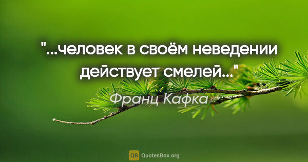 Франц Кафка цитата: "...человек в своём неведении действует смелей..."