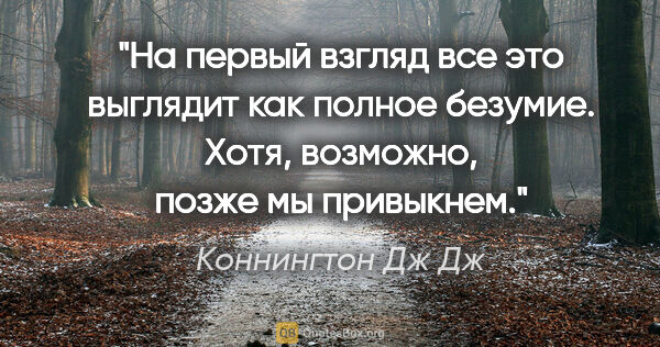 Коннингтон Дж Дж цитата: "На первый взгляд все это выглядит как полное безумие. Хотя,..."