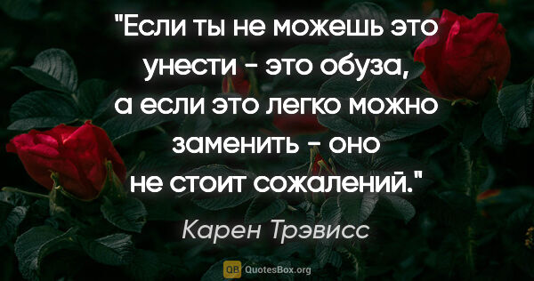 Карен Трэвисс цитата: "Если ты не можешь это унести - это обуза, а если это легко..."