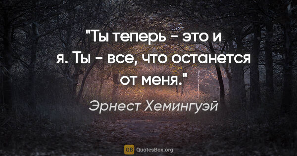 Эрнест Хемингуэй цитата: "Ты теперь - это и я. Ты - все, что останется от меня."