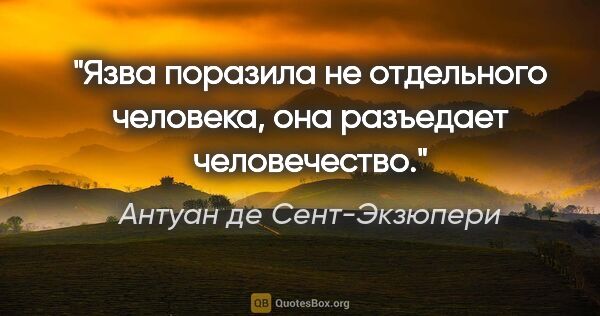 Антуан де Сент-Экзюпери цитата: "Язва поразила не отдельного человека, она разъедает человечество."