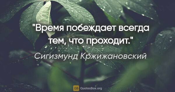 Сигизмунд Кржижановский цитата: "Время побеждает всегда тем, что проходит."