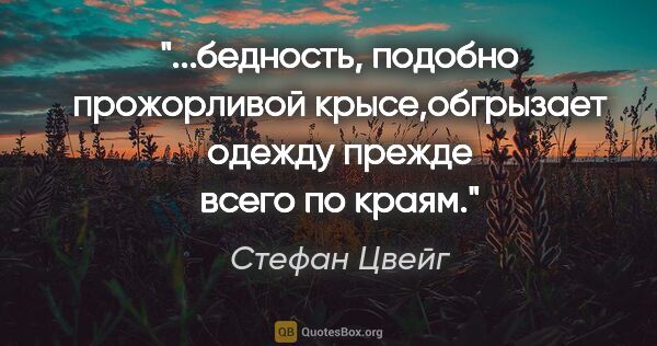 Стефан Цвейг цитата: "бедность, подобно прожорливой крысе,обгрызает одежду прежде..."