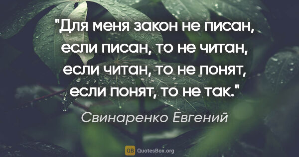 Свинаренко Евгений цитата: "Для меня закон не писан, если писан, то не читан, если читан,..."
