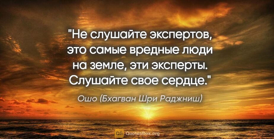 Ошо (Бхагван Шри Раджниш) цитата: "Не слушайте экспертов, это самые вредные люди на земле, эти..."