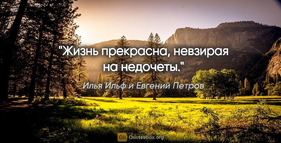 Илья Ильф и Евгений Петров цитата: "Жизнь прекрасна, невзирая на недочеты."