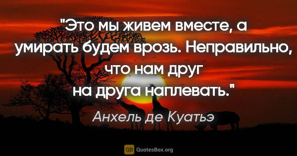 Анхель де Куатьэ цитата: "Это мы живем вместе, а умирать будем врозь. Неправильно, что..."