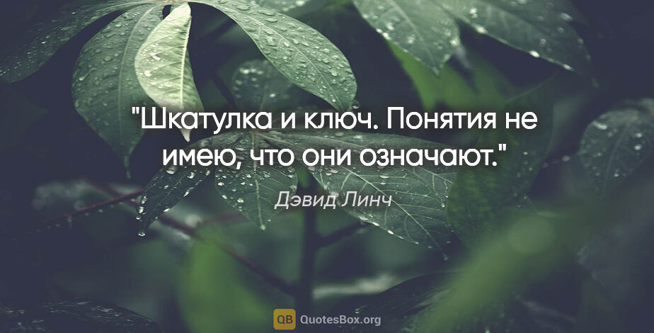 Дэвид Линч цитата: "Шкатулка и ключ. Понятия не имею, что они означают."