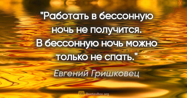 Евгений Гришковец цитата: "Работать в бессонную ночь не получится. В бессонную ночь можно..."