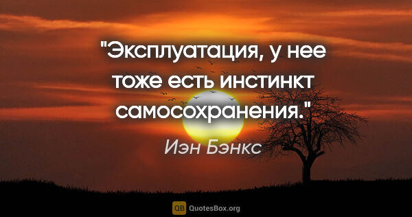 Иэн Бэнкс цитата: "Эксплуатация, у нее тоже есть инстинкт самосохранения."