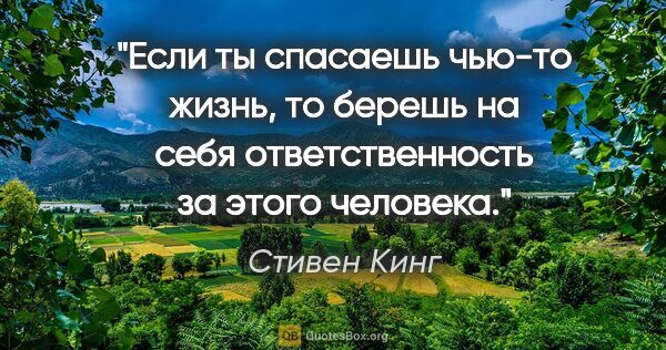 Стивен Кинг цитата: "Если ты спасаешь чью-то жизнь, то берешь на себя..."