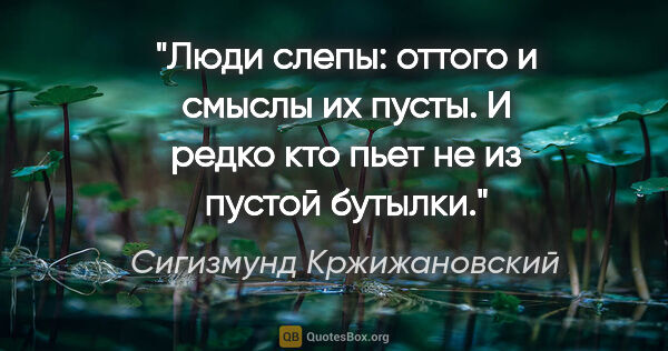 Сигизмунд Кржижановский цитата: "Люди слепы: оттого и смыслы их пусты. И редко кто пьет не из..."