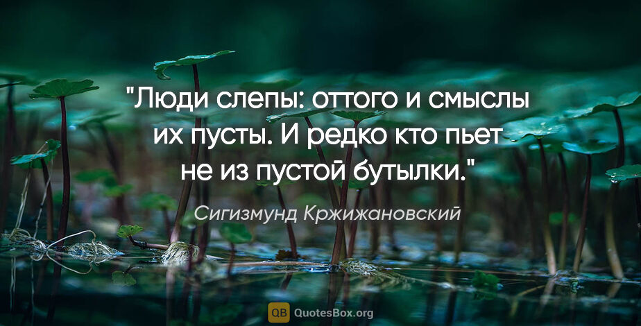 Сигизмунд Кржижановский цитата: "Люди слепы: оттого и смыслы их пусты. И редко кто пьет не из..."