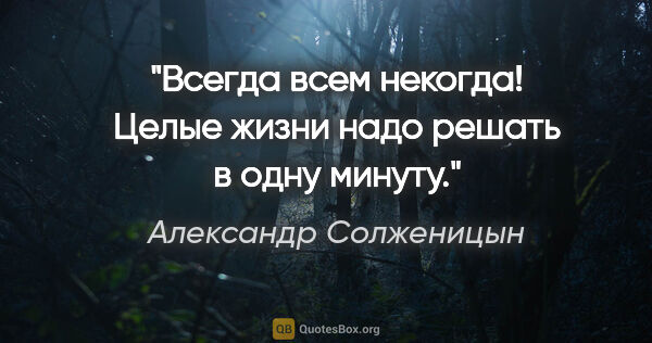 Александр Солженицын цитата: "Всегда всем некогда! Целые жизни надо решать в одну минуту."