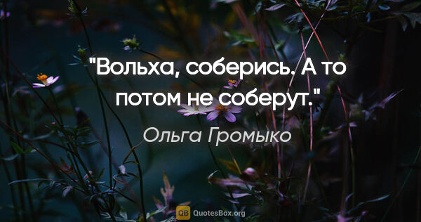 Ольга Громыко цитата: "Вольха, соберись. А то потом не соберут."