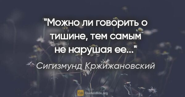 Сигизмунд Кржижановский цитата: "Можно ли говорить о тишине, тем самым не нарушая ее..."