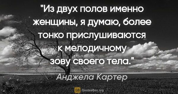 Анджела Картер цитата: "Из двух полов именно женщины, я думаю, более тонко..."