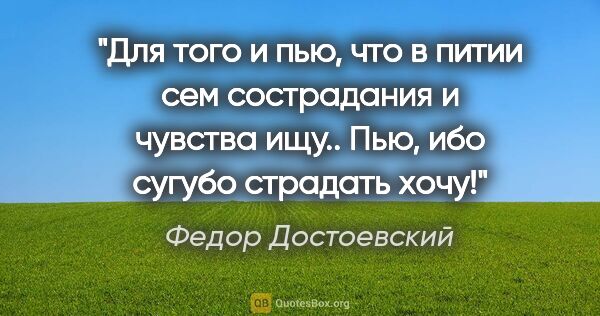 Федор Достоевский цитата: "Для того и пью, что в питии сем сострадания и чувства ищу....."