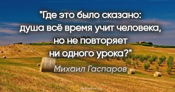 Михаил Гаспаров цитата: "Где это было сказано: "душа всё время учит человека, но не..."