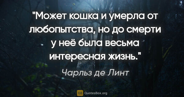 Чарльз де Линт цитата: "Может кошка и умерла от любопытства, но до смерти у неё была..."