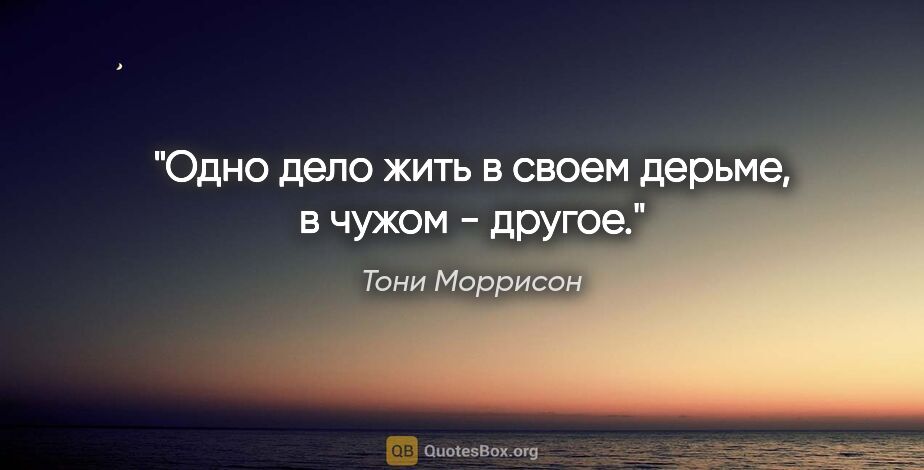 Тони Моррисон цитата: "Одно дело жить в своем дерьме, в чужом - другое."