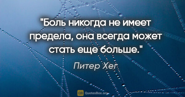 Питер Хег цитата: "Боль никогда не имеет предела, она всегда может стать еще больше."