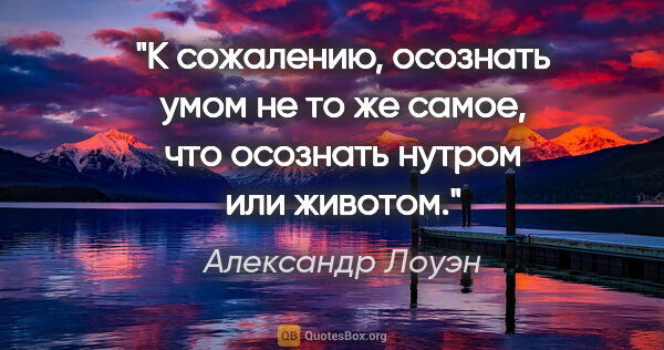 Александр Лоуэн цитата: "К сожалению, осознать умом не то же самое, что осознать нутром..."