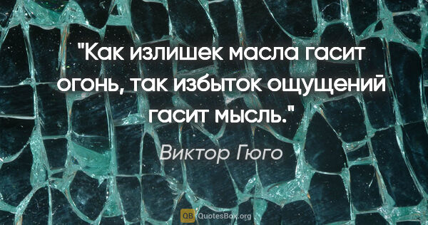 Виктор Гюго цитата: "Как излишек масла гасит огонь, так избыток ощущений гасит мысль."